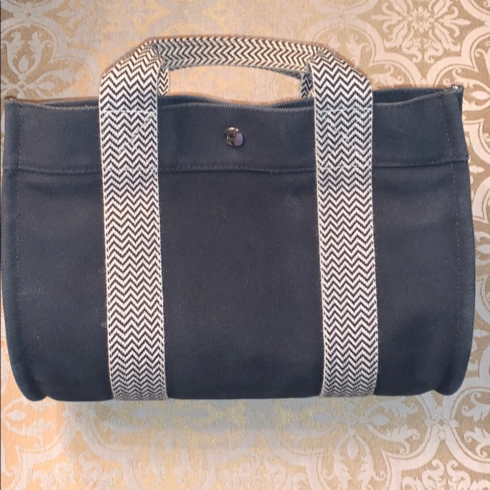 HERMES Authentic Black Canvas bag w/zippered pouch